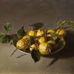 Rocco Normanno, Canestra di limoni, 2006, olio su tela, 40×75 cm