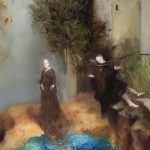 LA NASCITA o PANCRAZIO. Olio,bitume,resina su tela 71×113.2018