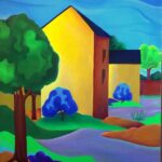 paesaggio con due case   cm 80 x 68