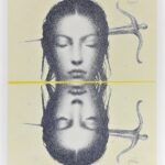 Omar Galliani, DISEGNO SIAMESE, 2009, litografia su pietra + intervento manuale a pastello, 70×50 cm. Esemplare unico